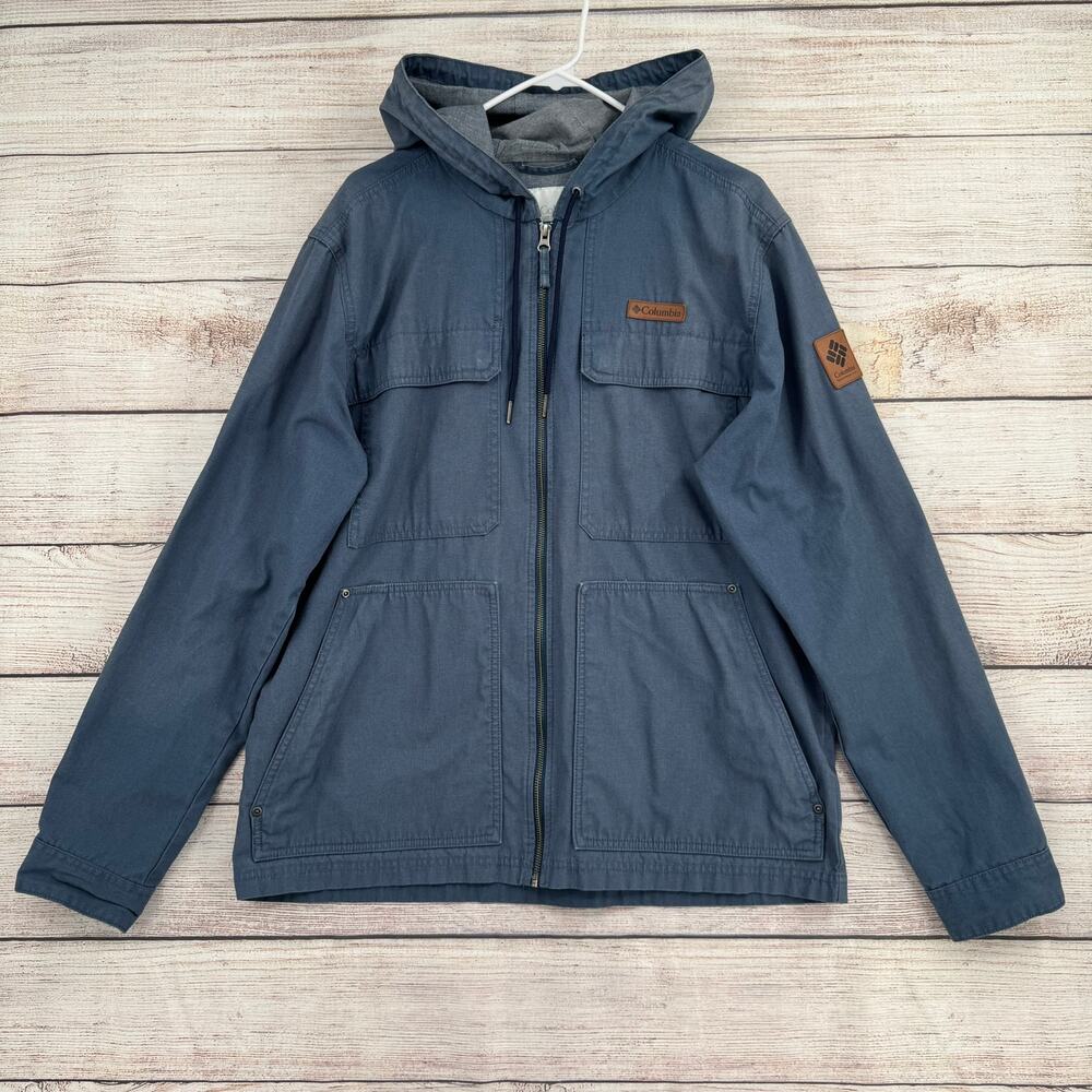 Columbia Larix Park Lightweight Rain Jacket Mens Large Blue‎ Full Zip Hooded